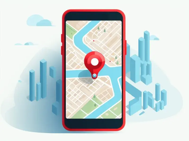 mobile map pin Bold red pin on phone map shows how our business directory directs users to nearby businesses